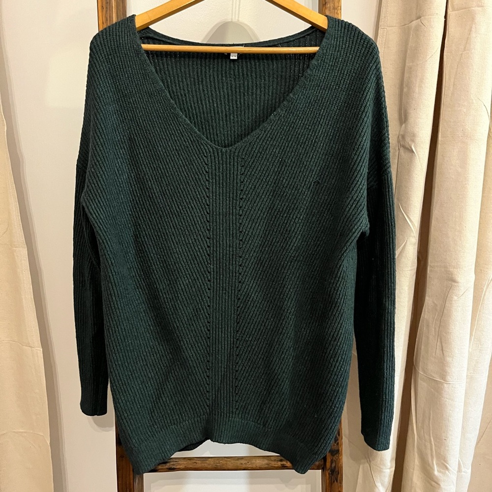 Dark Green V-Neck Sweater